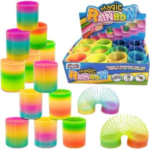 Liberty Imports 12 PCS Magic Rainbow Coil Springs – Small Colorful Neon Plastic Bulk Toys for Kids Birthday Party Favors, Goodie Bag Fillers, Party Prizes (2 Inches)(2 Inches)