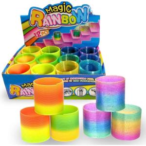 Liberty Imports 12 PCS Magic Rainbow Coil Springs – Small Colorful Neon Plastic Bulk Toys for Kids Birthday Party Favors, Goodie Bag Fillers, Party Prizes (2 Inches)(2.5 Inches)