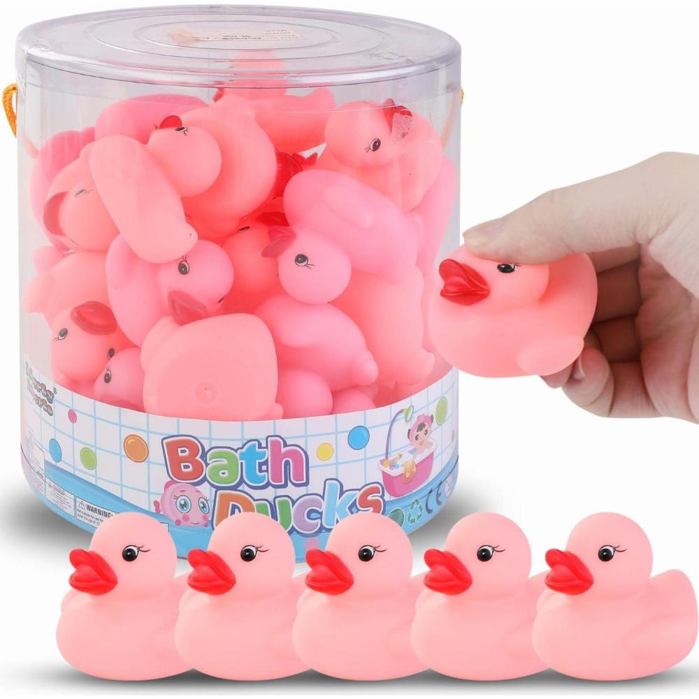 image36 PCS Yellow Classic Rubber Duck Bath Toys  BPA Free Floating Duckies for Girls Baby Shower Decorations Bulk Party Favors Kids Birthday Gifts YellowPink