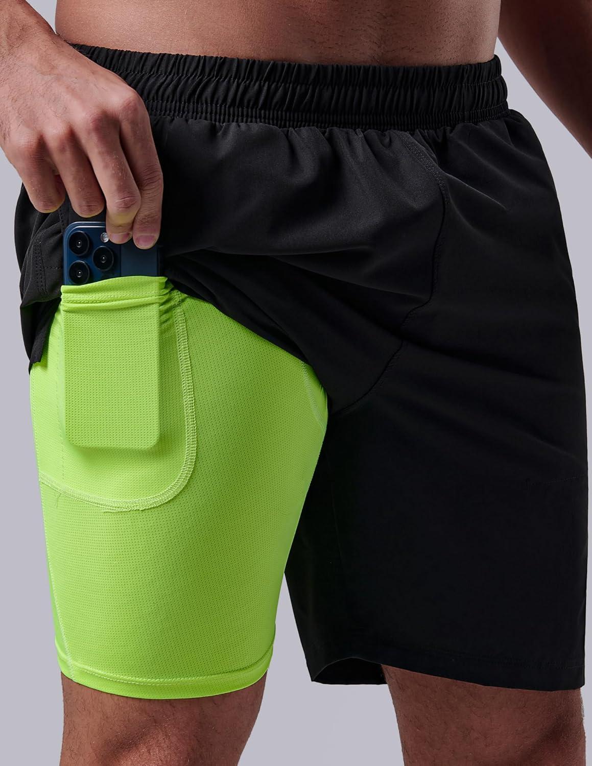 image:image3 Pack Mens 7 Running Shorts with Compression Liner Pockets Athletic 2 in 1 Shorts for Workout Gym Quick DrySet 1