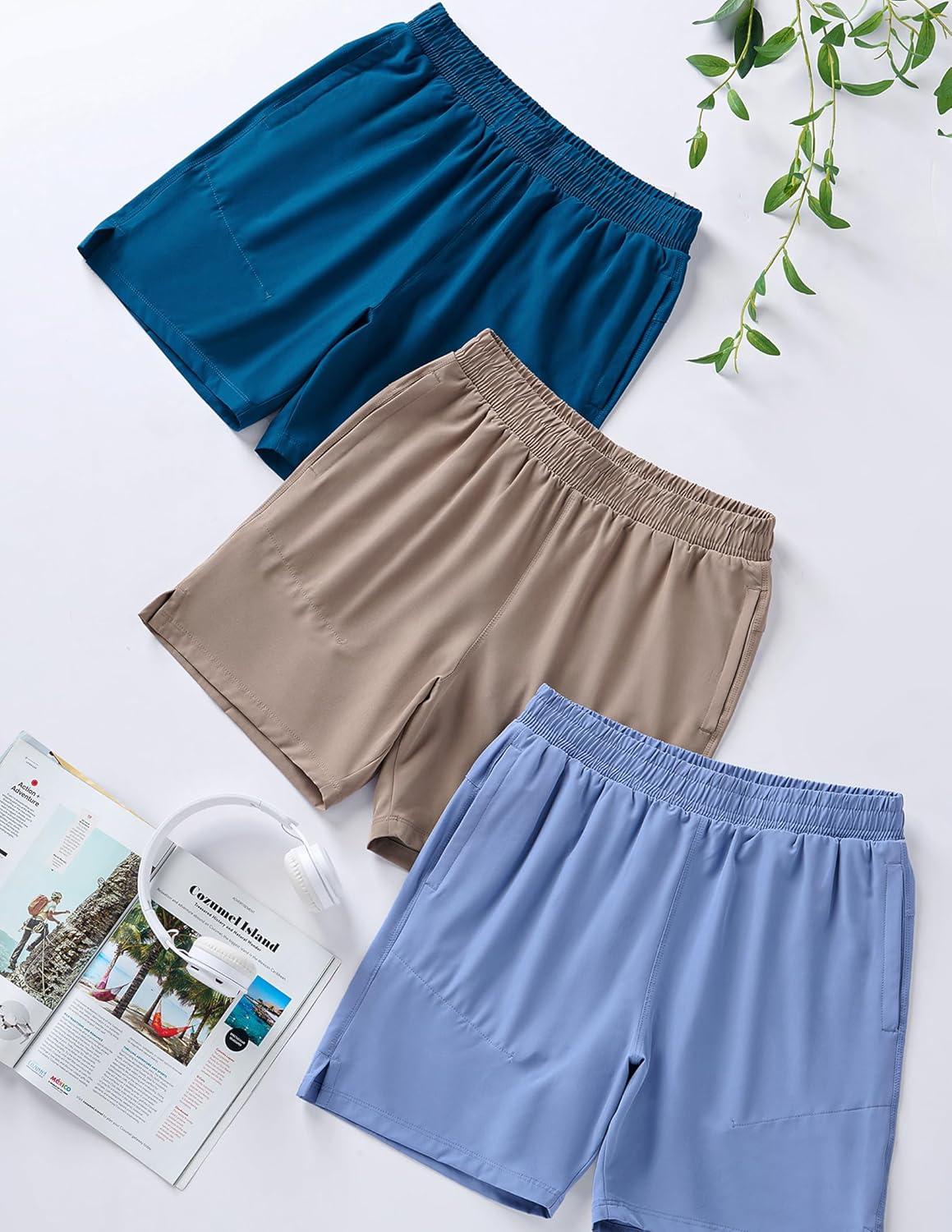 image:image3 Pack Mens 7 Running Shorts with Compression Liner Pockets Athletic 2 in 1 Shorts for Workout Gym Quick DrySet 3