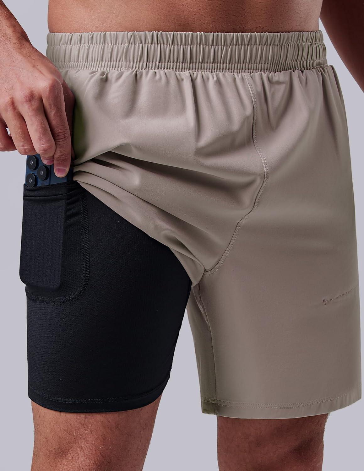 image:image3 Pack Mens 7 Running Shorts with Compression Liner Pockets Athletic 2 in 1 Shorts for Workout Gym Quick DrySet 3