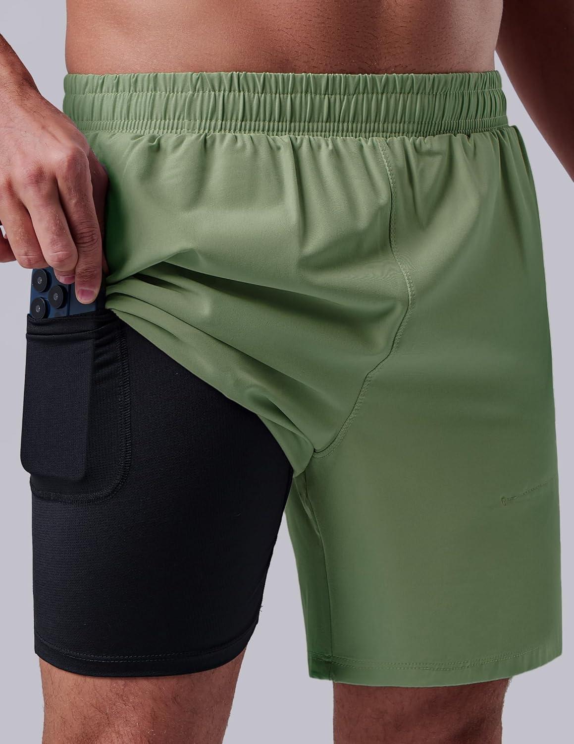 image:image3 Pack Mens 7 Running Shorts with Compression Liner Pockets Athletic 2 in 1 Shorts for Workout Gym Quick DrySet 4