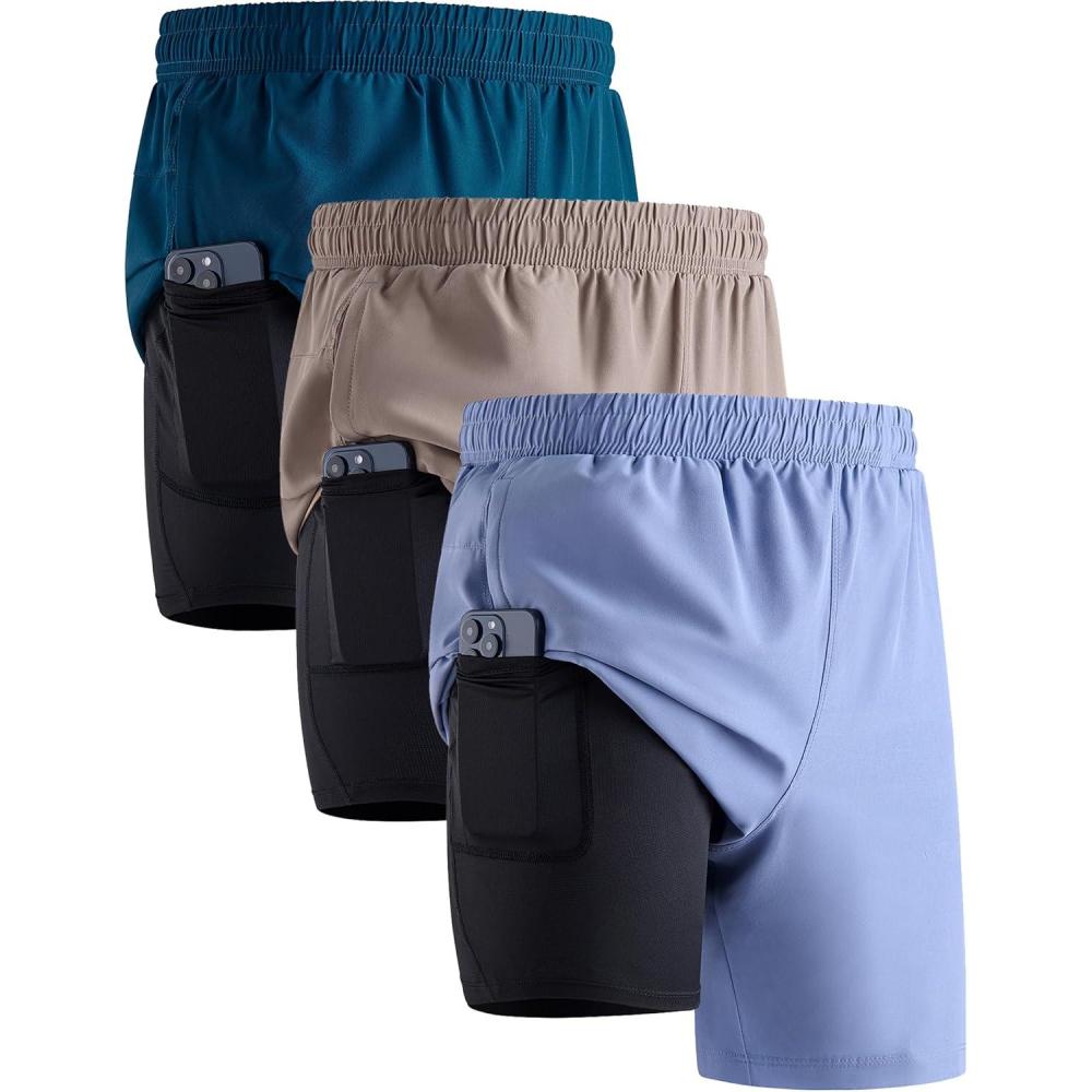 image:image3 Pack Mens 7 Running Shorts with Compression Liner Pockets Athletic 2 in 1 Shorts for Workout Gym Quick DrySet 3