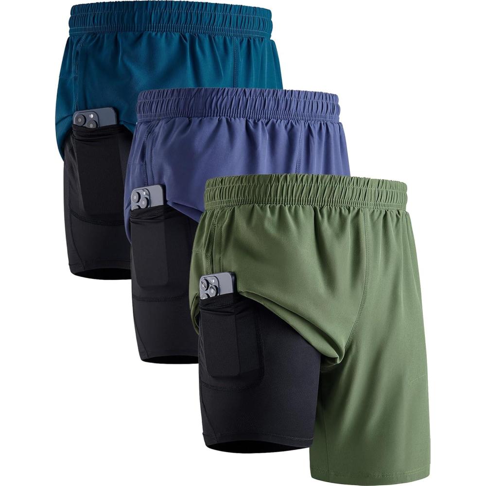 image:image3 Pack Mens 7 Running Shorts with Compression Liner Pockets Athletic 2 in 1 Shorts for Workout Gym Quick DrySet 4