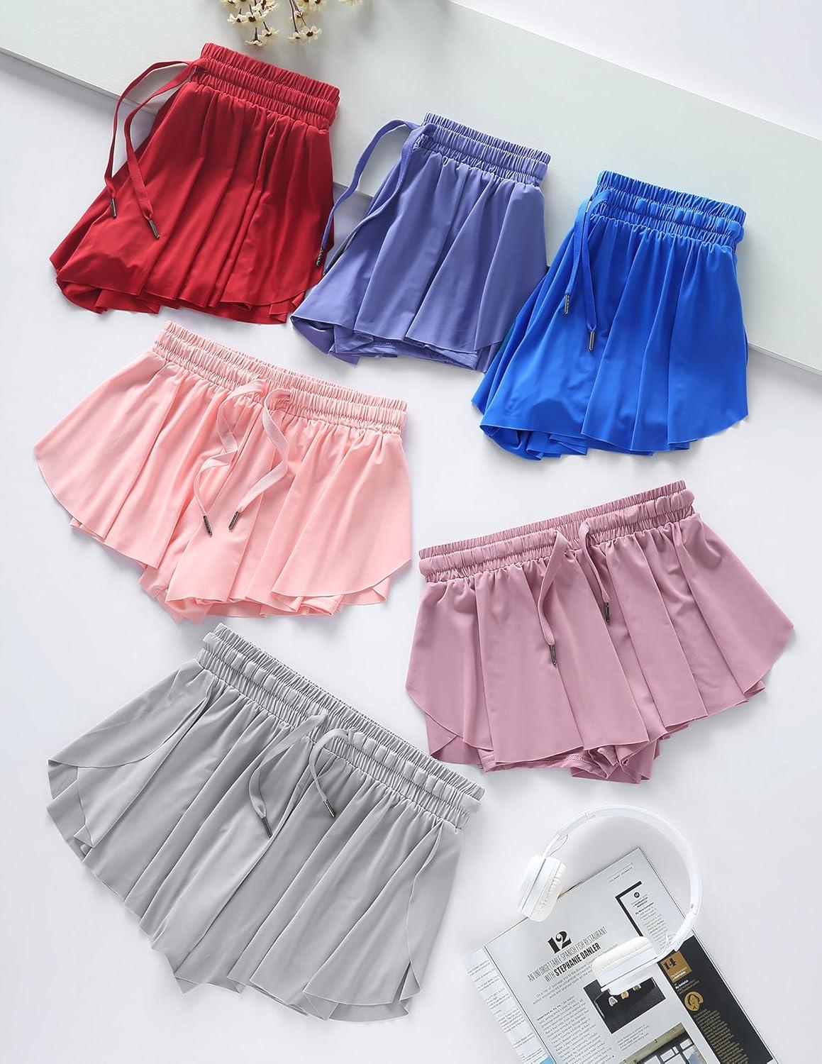 image:image3 Pack Womens Flowy Athletic Shorts 2in1 Butterfly Running Shorts with Builtin Spandex Liner Casual Workout GymBlackRoyalMaroon