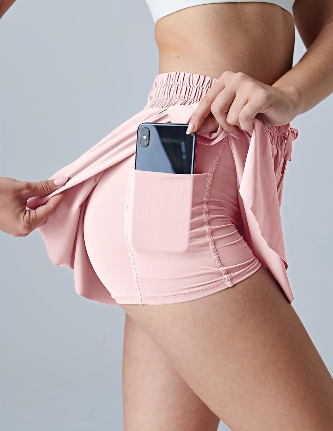image:image3 Pack Womens Flowy Athletic Shorts 2in1 Butterfly Running Shorts with Builtin Spandex Liner Casual Workout GymBlushMintLavender