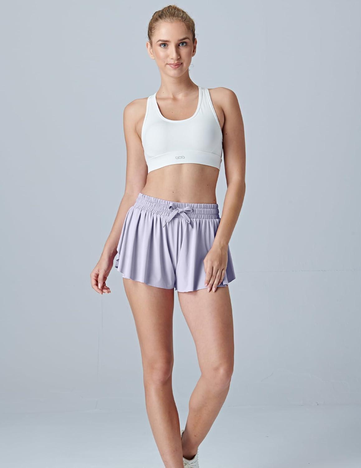image:image3 Pack Womens Flowy Athletic Shorts 2in1 Butterfly Running Shorts with Builtin Spandex Liner Casual Workout GymBlushMintLavender