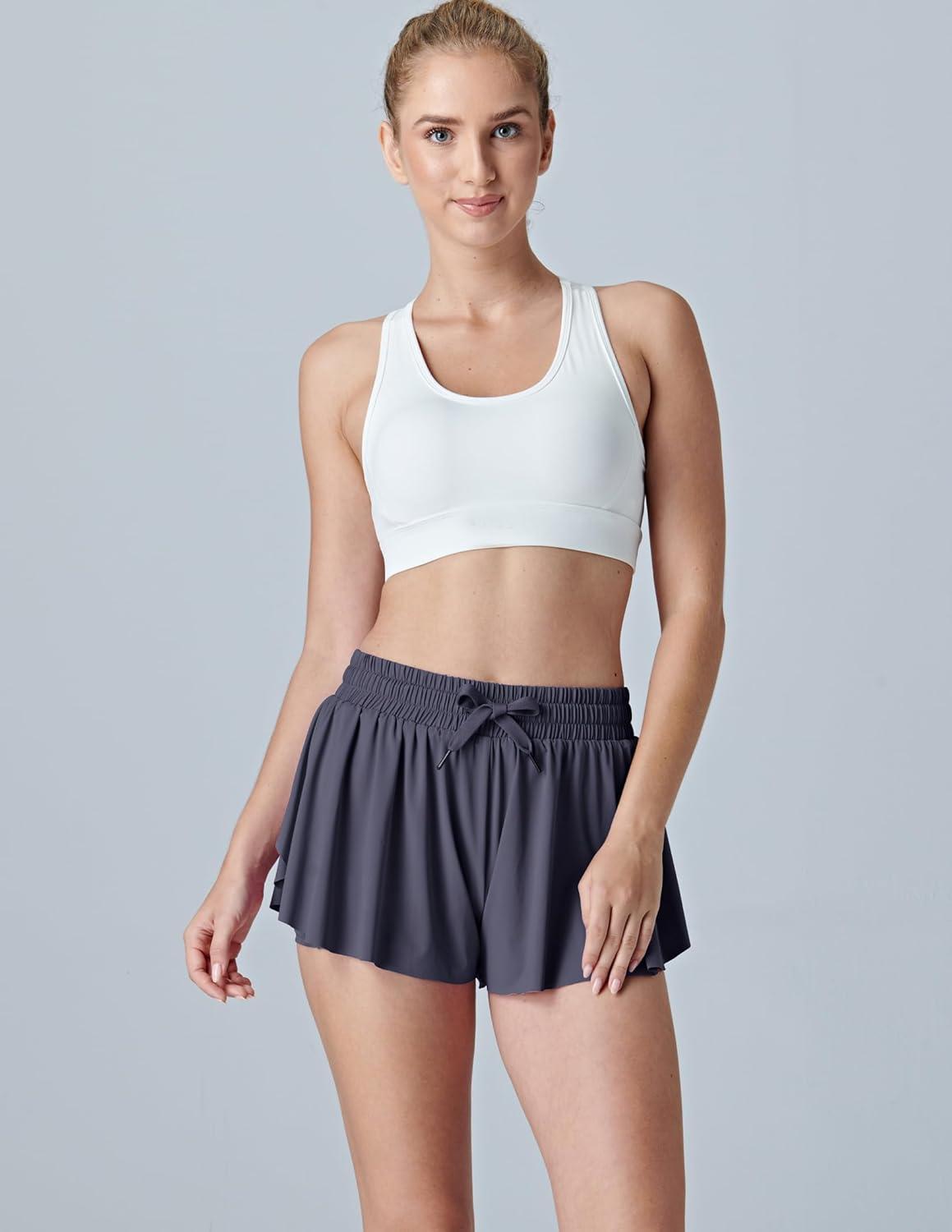 image:image3 Pack Womens Flowy Athletic Shorts 2in1 Butterfly Running Shorts with Builtin Spandex Liner Casual Workout GymCool MistWineNavy