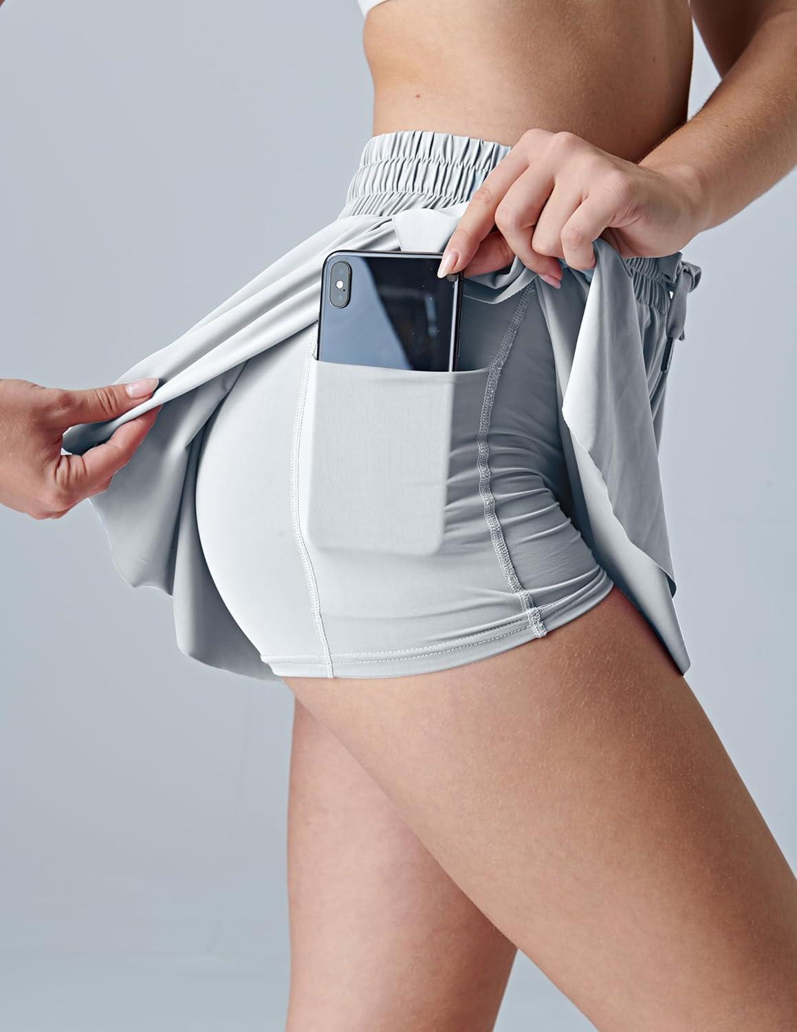 image:image3 Pack Womens Flowy Athletic Shorts 2in1 Butterfly Running Shorts with Builtin Spandex Liner Casual Workout GymCool MistWineNavy