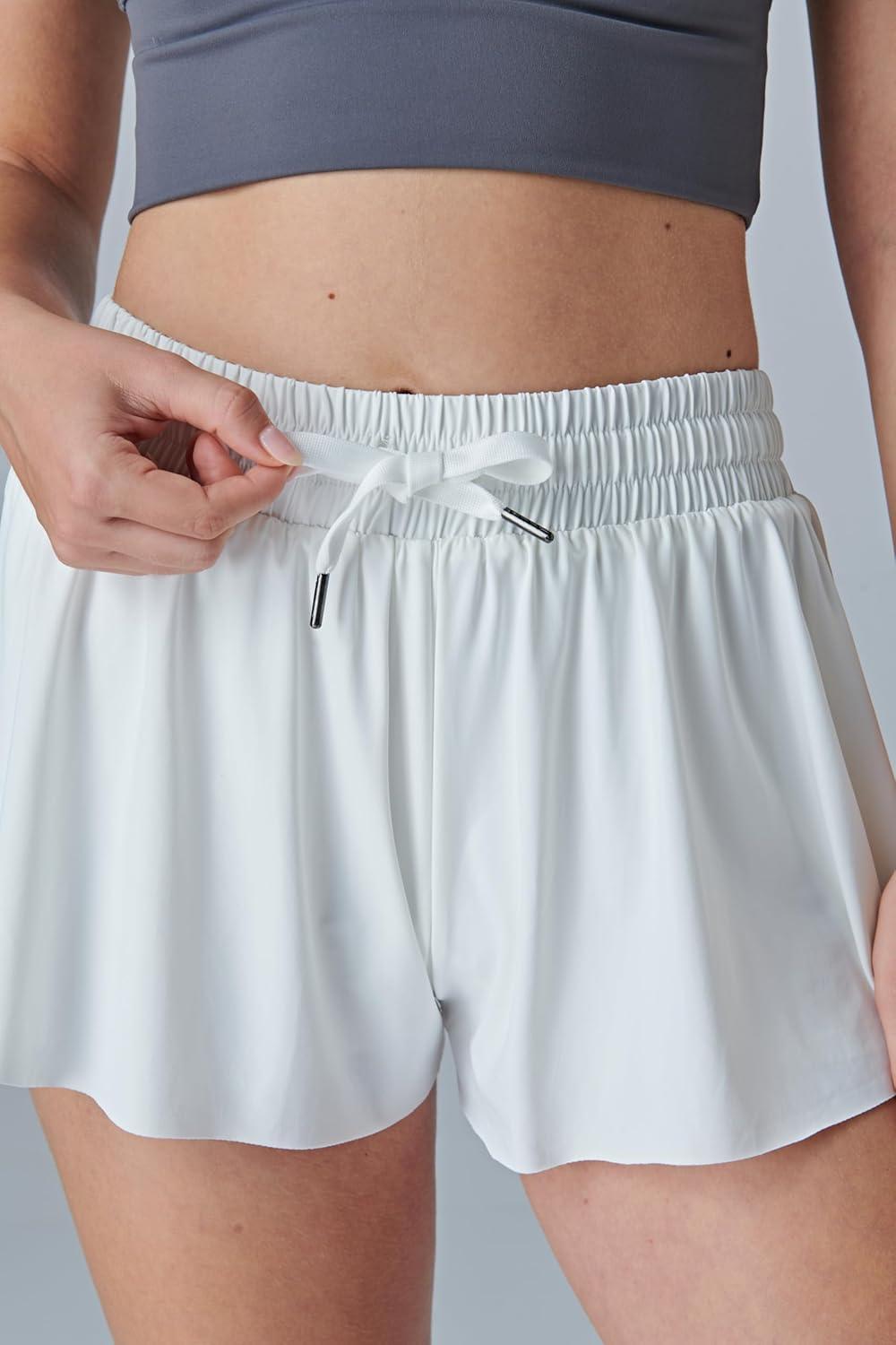 image:image3 Pack Womens Flowy Athletic Shorts 2in1 Butterfly Running Shorts with Builtin Spandex Liner Casual Workout GymPinkWhiteBlack