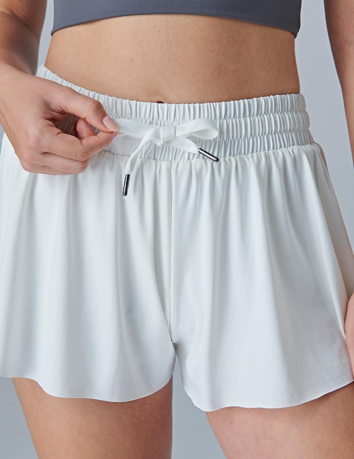 image:image3 Pack Womens Flowy Athletic Shorts 2in1 Butterfly Running Shorts with Builtin Spandex Liner Casual Workout GymWhite