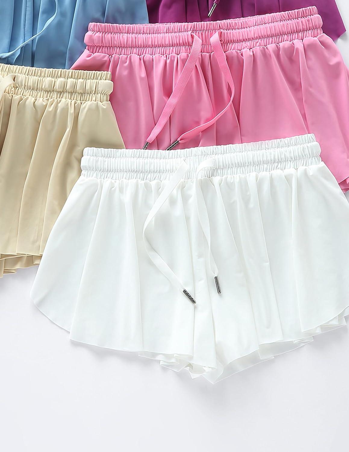 image:image3 Pack Womens Flowy Athletic Shorts 2in1 Butterfly Running Shorts with Builtin Spandex Liner Casual Workout GymWhite