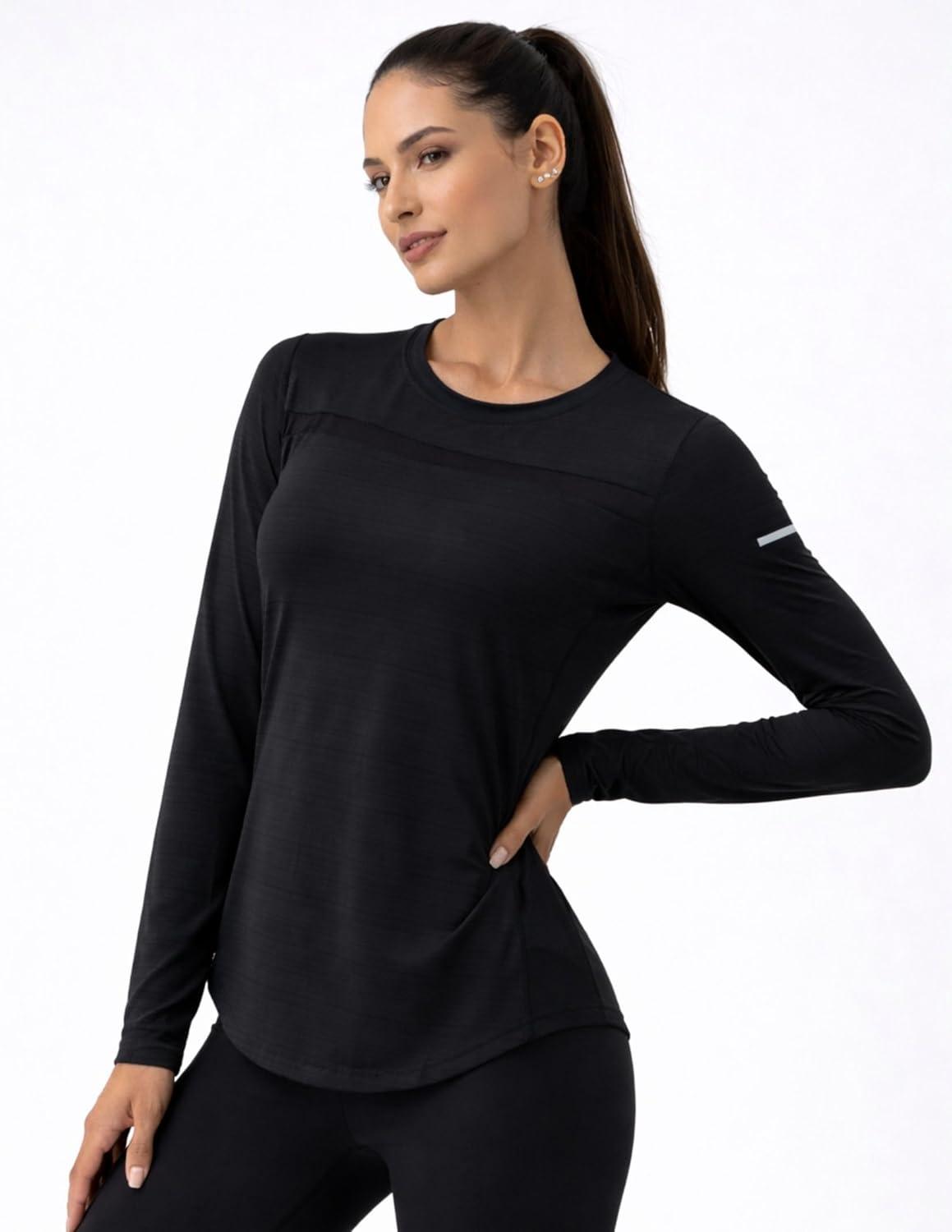 image:image4Pack Womens Long Sleeve Athletic Tops with Thumb Holes Dry Fit Active Crewneck Workout TeesBlack Purple Turquoise Pink Gradient