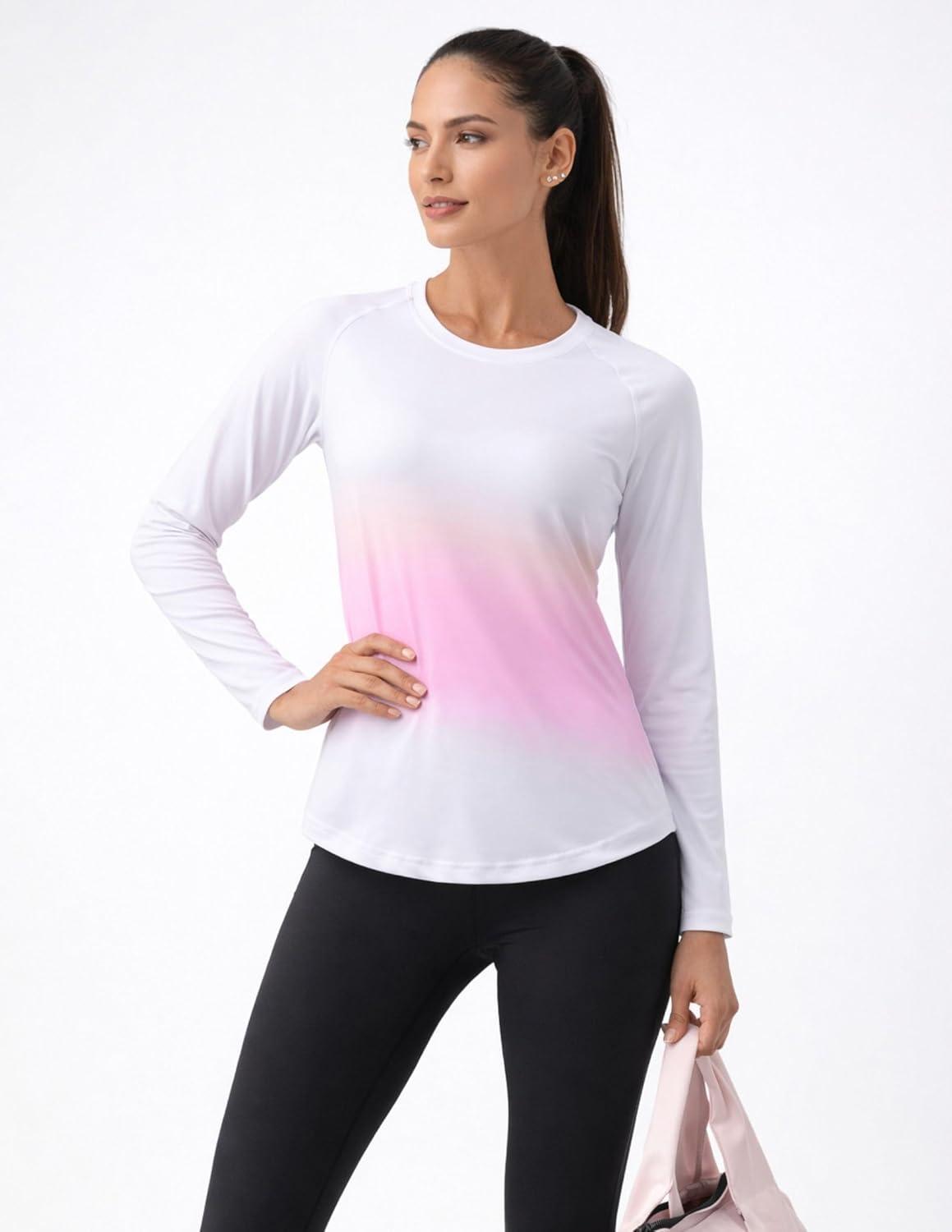image:image4Pack Womens Long Sleeve Athletic Tops with Thumb Holes Dry Fit Active Crewneck Workout TeesBlack Purple Turquoise Pink Gradient