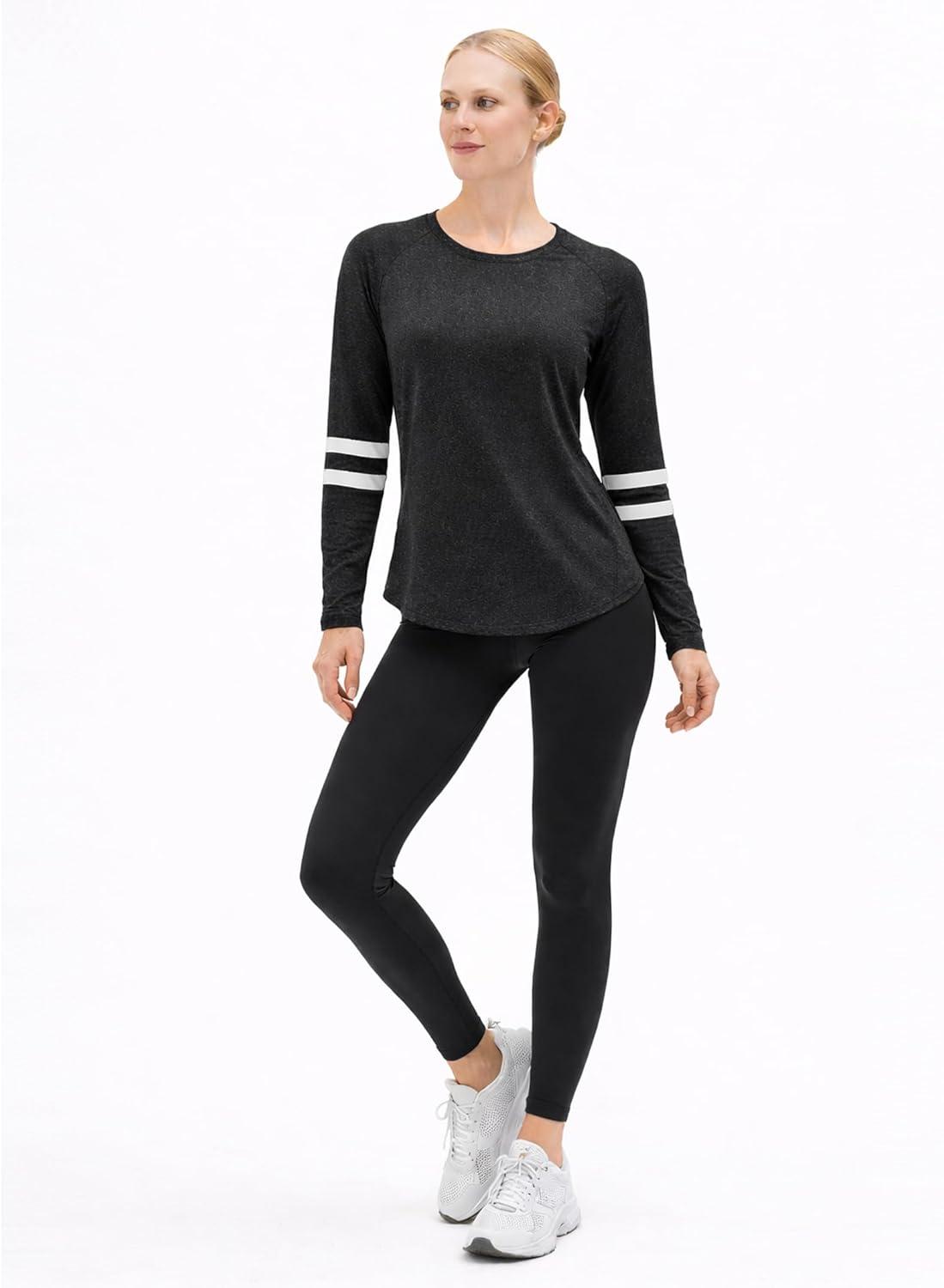 image:image4Pack Womens Long Sleeve Athletic Tops with Thumb Holes Dry Fit Active Crewneck Workout TeesLavender Pink Ombre Navy Stripe Black Heather