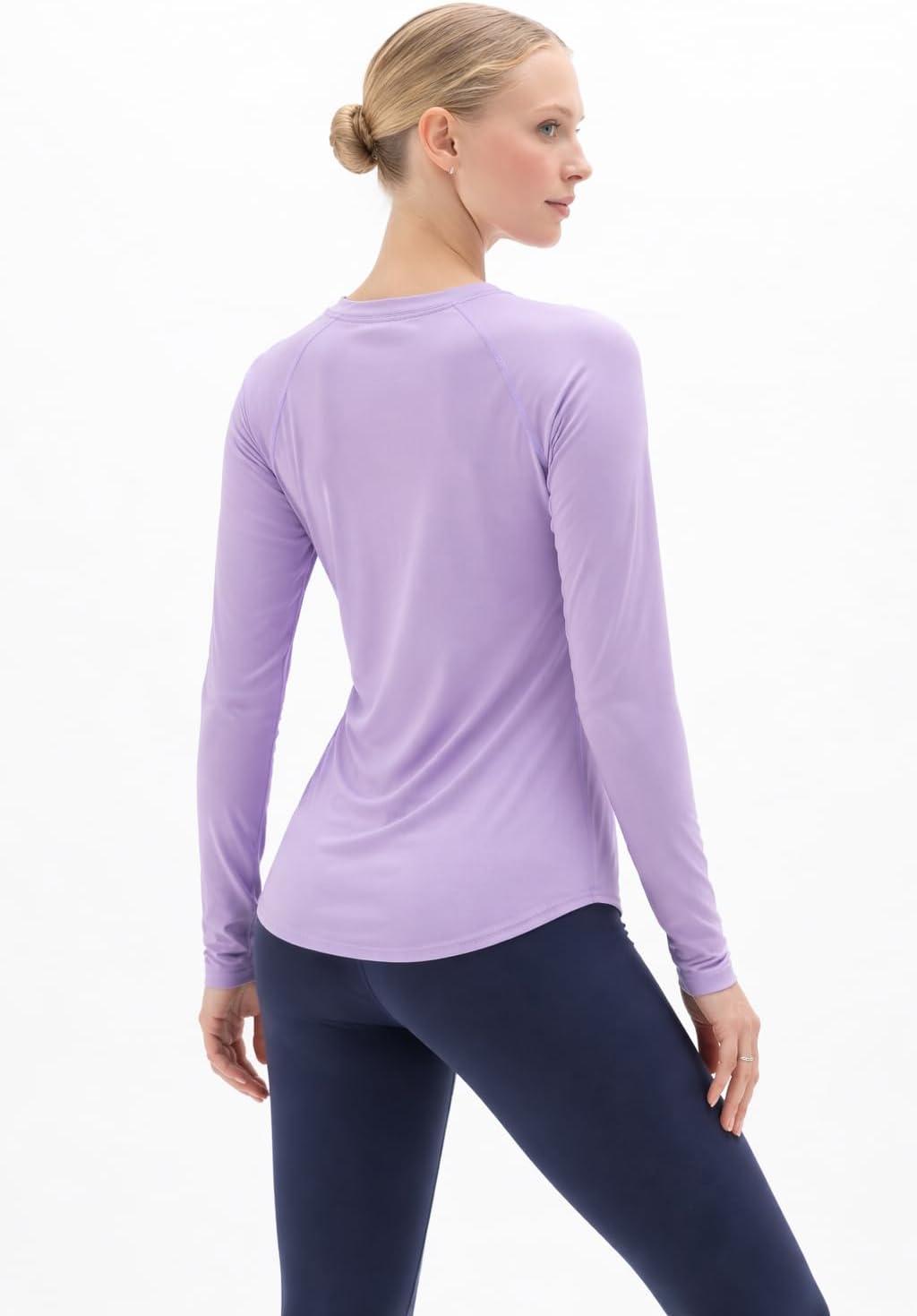 image:image4Pack Womens Long Sleeve Athletic Tops with Thumb Holes Dry Fit Active Crewneck Workout TeesLavender Pink Ombre Navy Stripe Black Heather