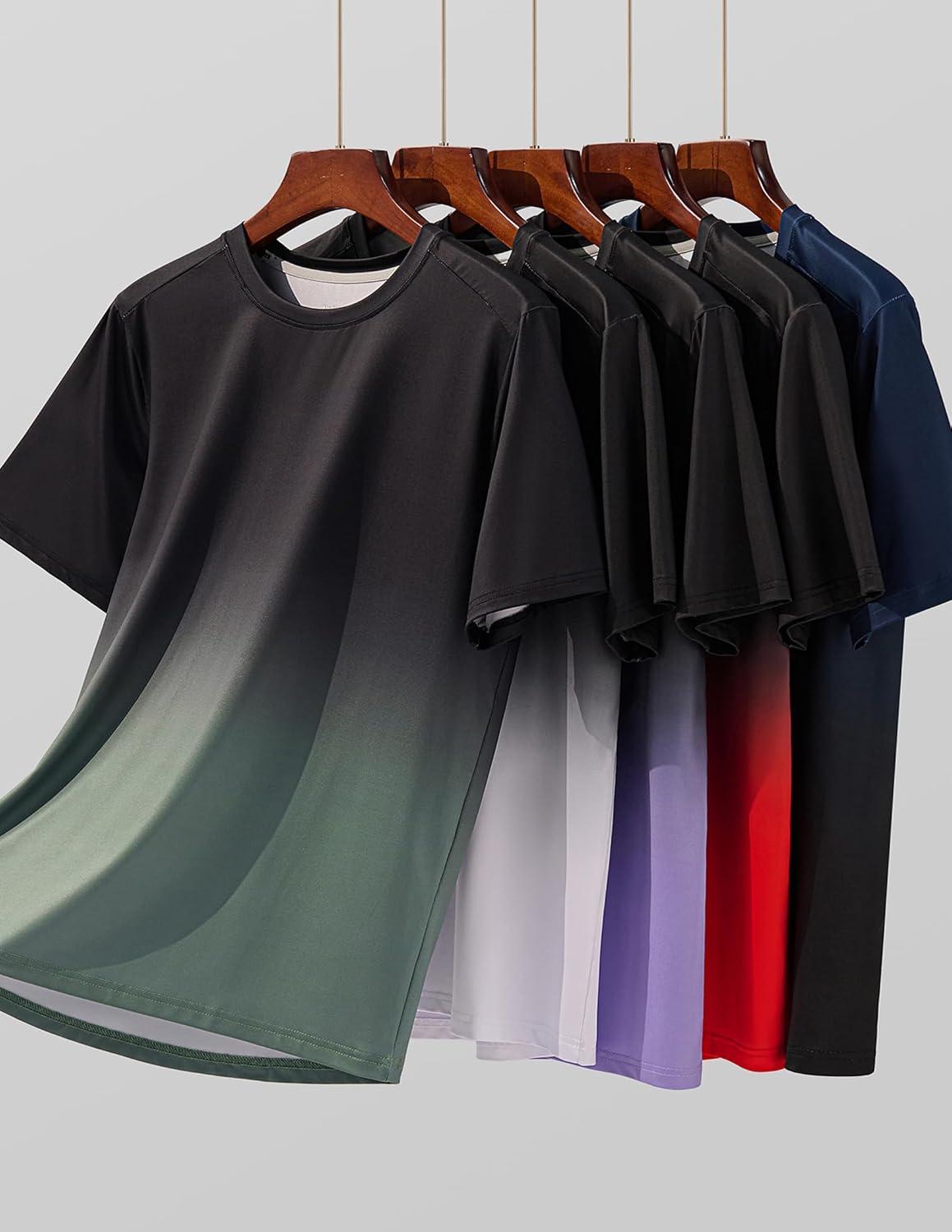 image:image5 Pack Mens Active Quick Dry Crew Neck T Shirts Athletic Running Gym Workout Short Sleeve Tee Tops BulkGradient Colors