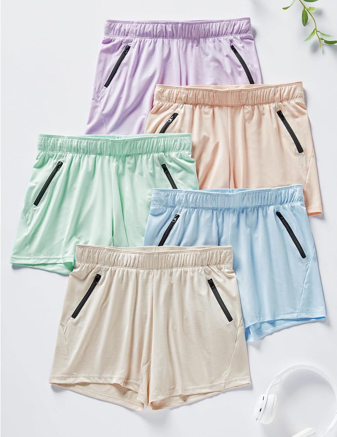 image:imageLiberty Imports 1 or 5 Pack Womens Workout Gym Shorts with Zipper Pockets Ladies Casual Lounge Wear Active Athletic ApparelHeather PeachMicro PinkBaby BlueDusty AquaPink Fog