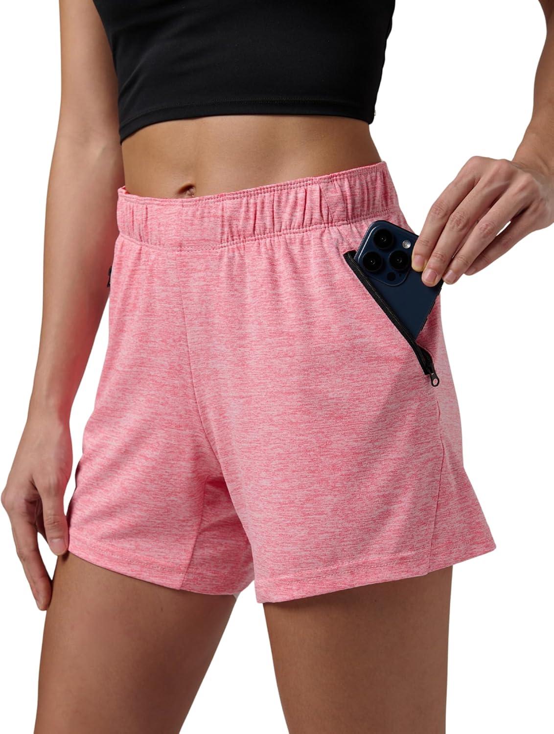 image:imageLiberty Imports 1 or 5 Pack Womens Workout Gym Shorts with Zipper Pockets Ladies Casual Lounge Wear Active Athletic ApparelPink Single