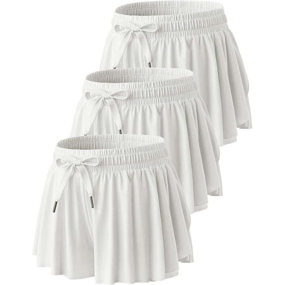image:image3 Pack Womens Flowy Athletic Shorts 2in1 Butterfly Running Shorts with Builtin Spandex Liner Casual Workout GymWhite