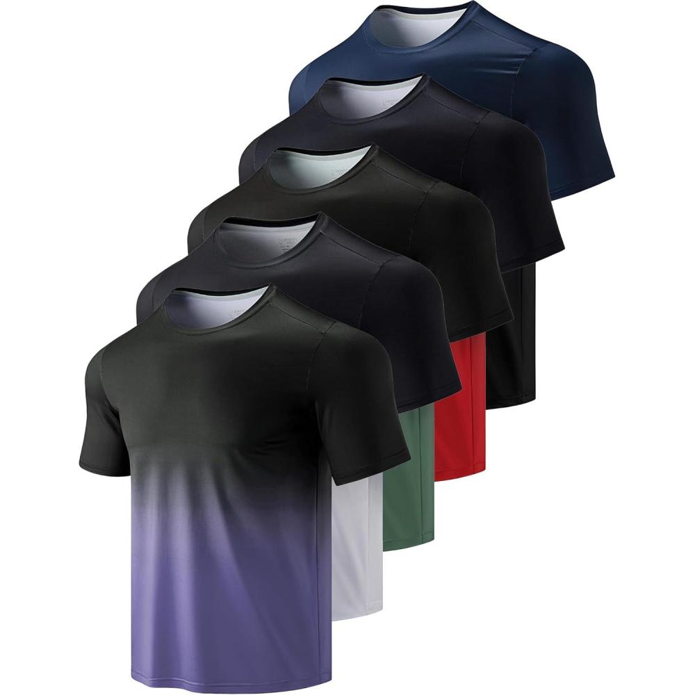 image:image5 Pack Mens Active Quick Dry Crew Neck T Shirts Athletic Running Gym Workout Short Sleeve Tee Tops BulkGradient Colors