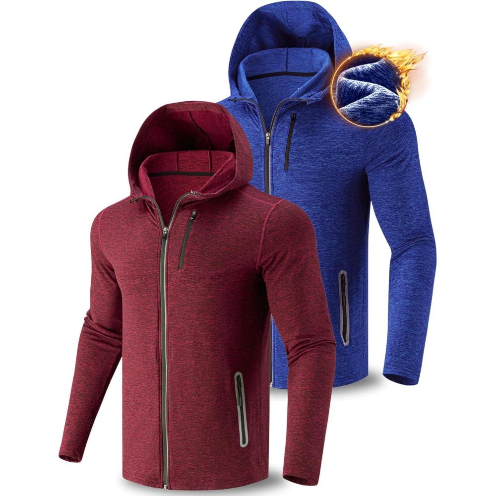 image:imageLiberty Imports 2Pack Mens ZipUp Hoodies with Zipper Pockets Lightweight Fleece Sweatshirts for Running Casual Activewear2pack Blue Maroon