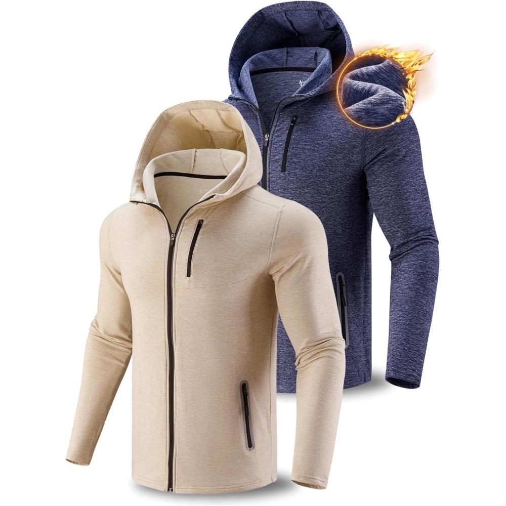 image:imageLiberty Imports 2Pack Mens ZipUp Hoodies with Zipper Pockets Lightweight Fleece Sweatshirts for Running Casual Activewear2pack Khaki Slate Purple