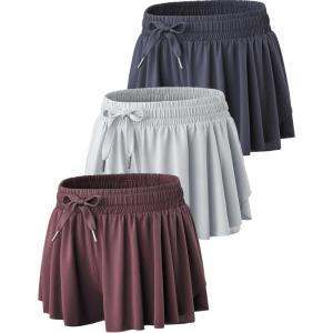 3 Pack Women’s Flowy Athletic Shorts – 2-in-1 Butterfly Running Shorts with Built-in Spandex Liner, Casual Workout Gym(Cool Mist/Wine/Navy)