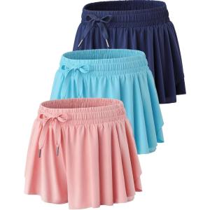 3 Pack Women’s Flowy Athletic Shorts – 2-in-1 Butterfly Running Shorts with Built-in Spandex Liner, Casual Workout Gym(Navy/Peachy Pink/Light Blue)