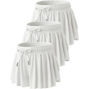 3 Pack Women’s Flowy Athletic Shorts – 2-in-1 Butterfly Running Shorts with Built-in Spandex Liner, Casual Workout Gym(White)