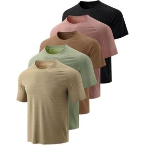 5 Pack Men’s Active Quick Dry Crew Neck T Shirts | Athletic Running Gym Workout Short Sleeve Tee Tops Bulk(Sand/Caramel/Black/Clay/Sage Green)