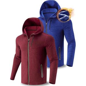 Liberty Imports 2-Pack Men’s Zip-Up Hoodies with Zipper Pockets, Lightweight Fleece Sweatshirts for Running Casual Activewear(2-pack: Blue / Maroon)