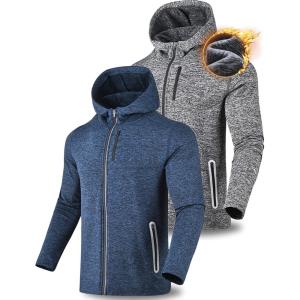 Liberty Imports 2-Pack Men’s Zip-Up Hoodies with Zipper Pockets, Lightweight Fleece Sweatshirts for Running Casual Activewear(2-pack: Gray / Navy)
