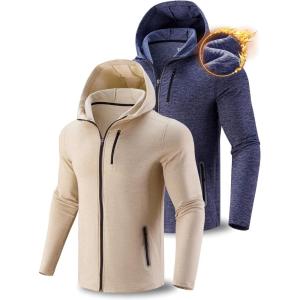 Liberty Imports 2-Pack Men’s Zip-Up Hoodies with Zipper Pockets, Lightweight Fleece Sweatshirts for Running Casual Activewear(2-pack: Khaki / Slate Purple)