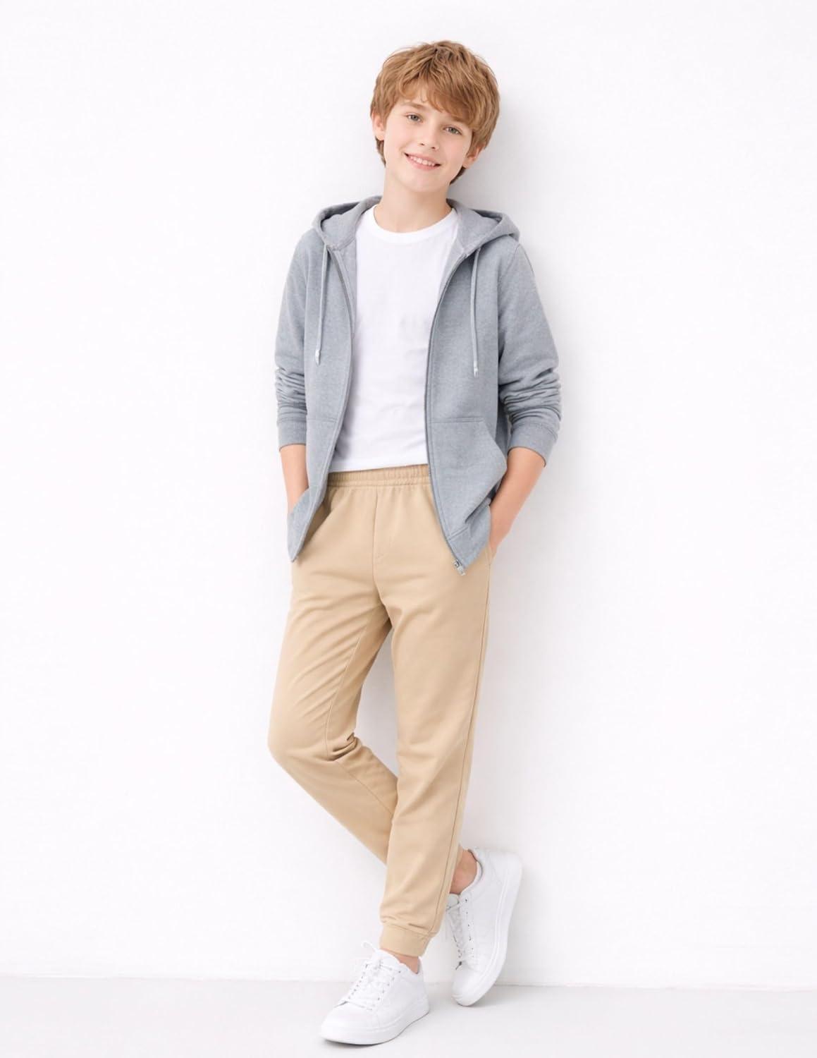 image:image3 Pack Boys Lightweight Jogger Pants Youth Athletic Sweatpants Kids Toddlers Clothes ApparelKhaki
