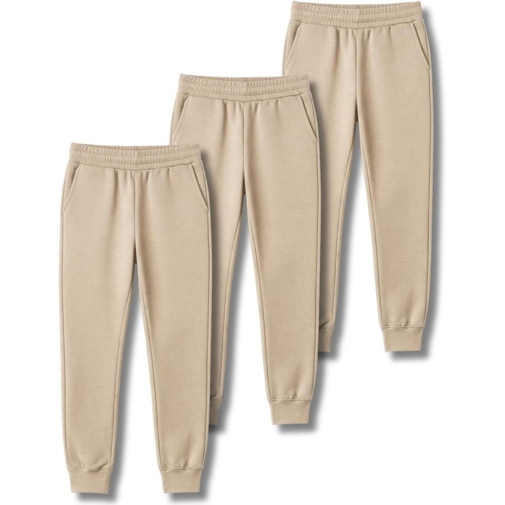 image:image3 Pack Boys Lightweight Jogger Pants Youth Athletic Sweatpants Kids Toddlers Clothes ApparelKhaki