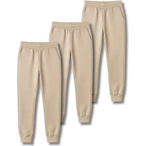 3 Pack Boys Lightweight Jogger Pants, Youth Athletic Sweatpants, Kids Toddlers Clothes Apparel(Khaki)