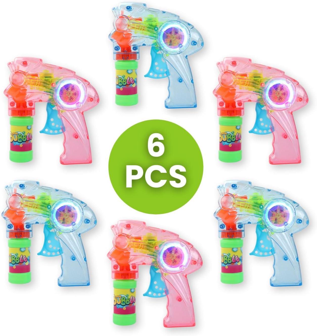 image:image6 PCS Wind Up Bubble Guns for Kids Light Up LED Bubble Shooters Bubble Blowers with Bottle Solutions Included Bulk Indoor Outdoor Toys Party Favors Gifts No Batteries Required