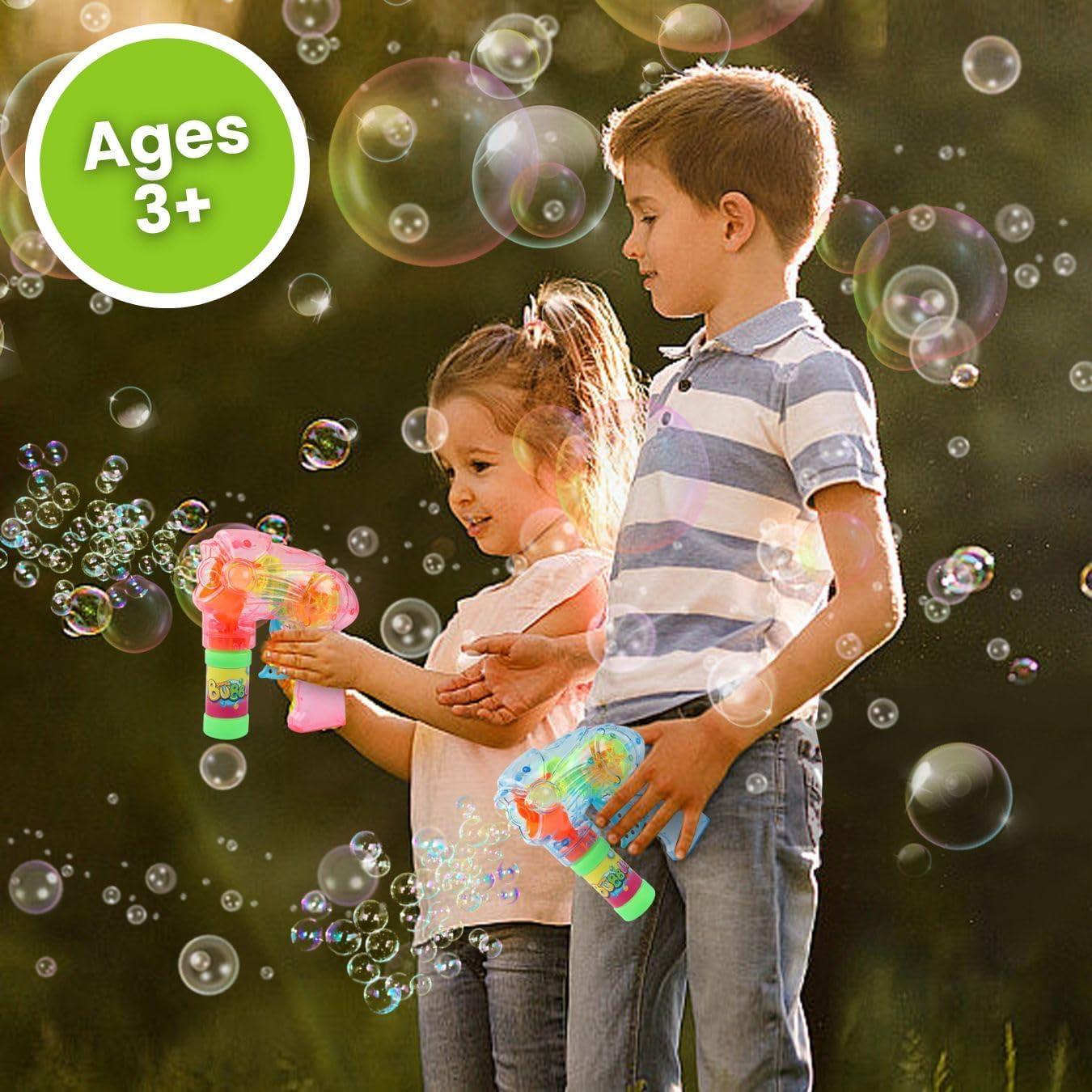 image:image6 PCS Wind Up Bubble Guns for Kids Light Up LED Bubble Shooters Bubble Blowers with Bottle Solutions Included Bulk Indoor Outdoor Toys Party Favors Gifts No Batteries Required