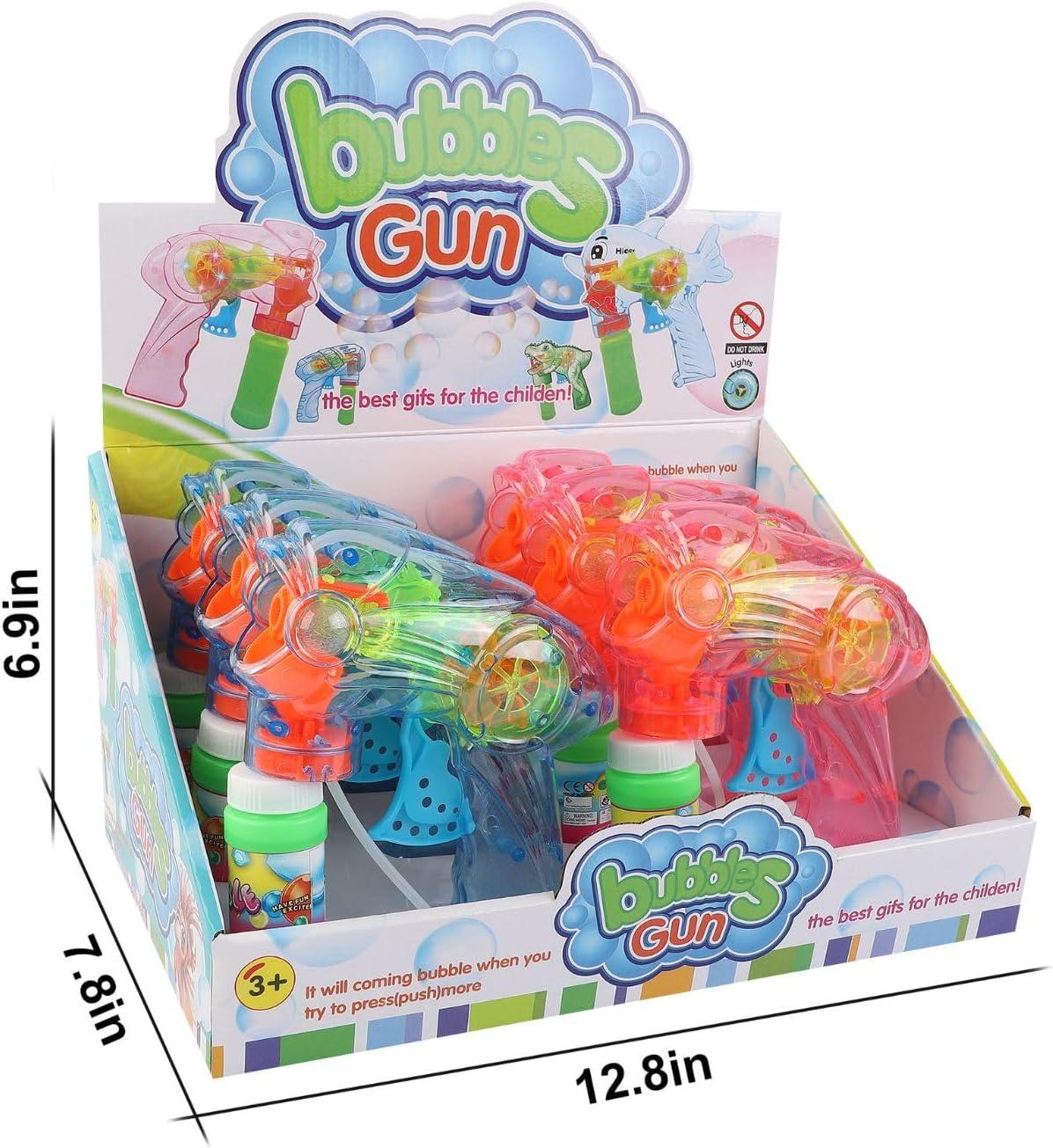 image:image6 PCS Wind Up Bubble Guns for Kids Light Up LED Bubble Shooters Bubble Blowers with Bottle Solutions Included Bulk Indoor Outdoor Toys Party Favors Gifts No Batteries Required