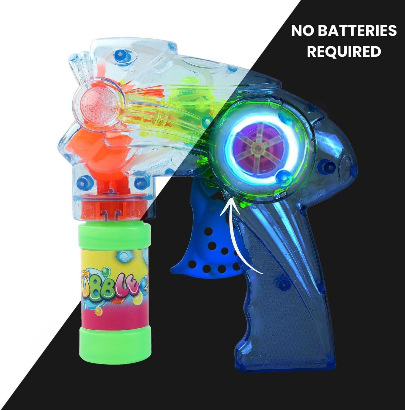 image:image6 PCS Wind Up Bubble Guns for Kids Light Up LED Bubble Shooters Bubble Blowers with Bottle Solutions Included Bulk Indoor Outdoor Toys Party Favors Gifts No Batteries Required