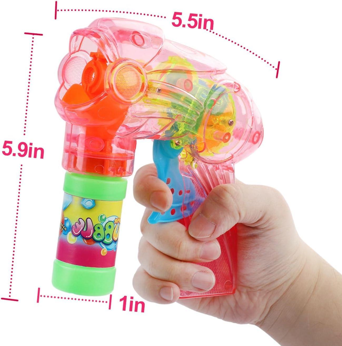 image:image6 PCS Wind Up Bubble Guns for Kids Light Up LED Bubble Shooters Bubble Blowers with Bottle Solutions Included Bulk Indoor Outdoor Toys Party Favors Gifts No Batteries Required