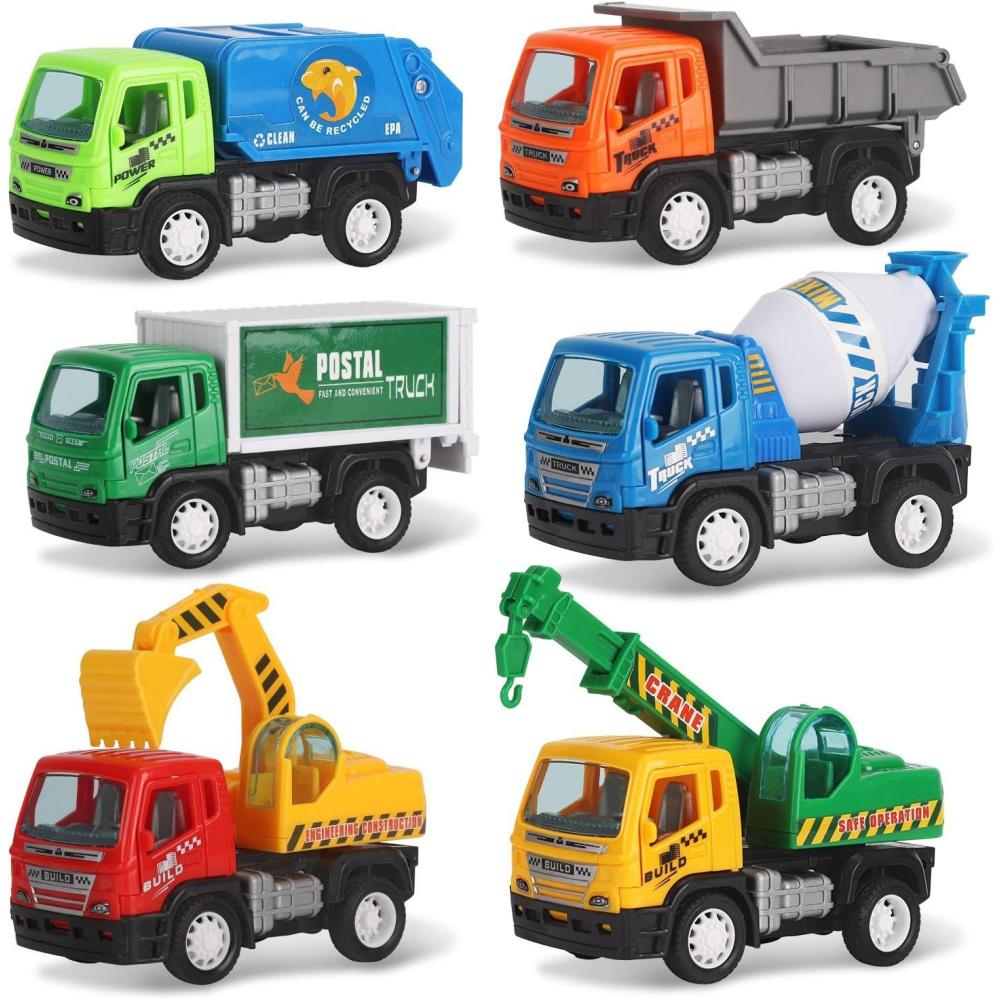 image:imageLiberty Imports 6 Pack Pullback City Builder Toy Construction Play Vehicles for Kids Dump Truck Sanitation Cement Mixer Excavator Crane Delivery Van