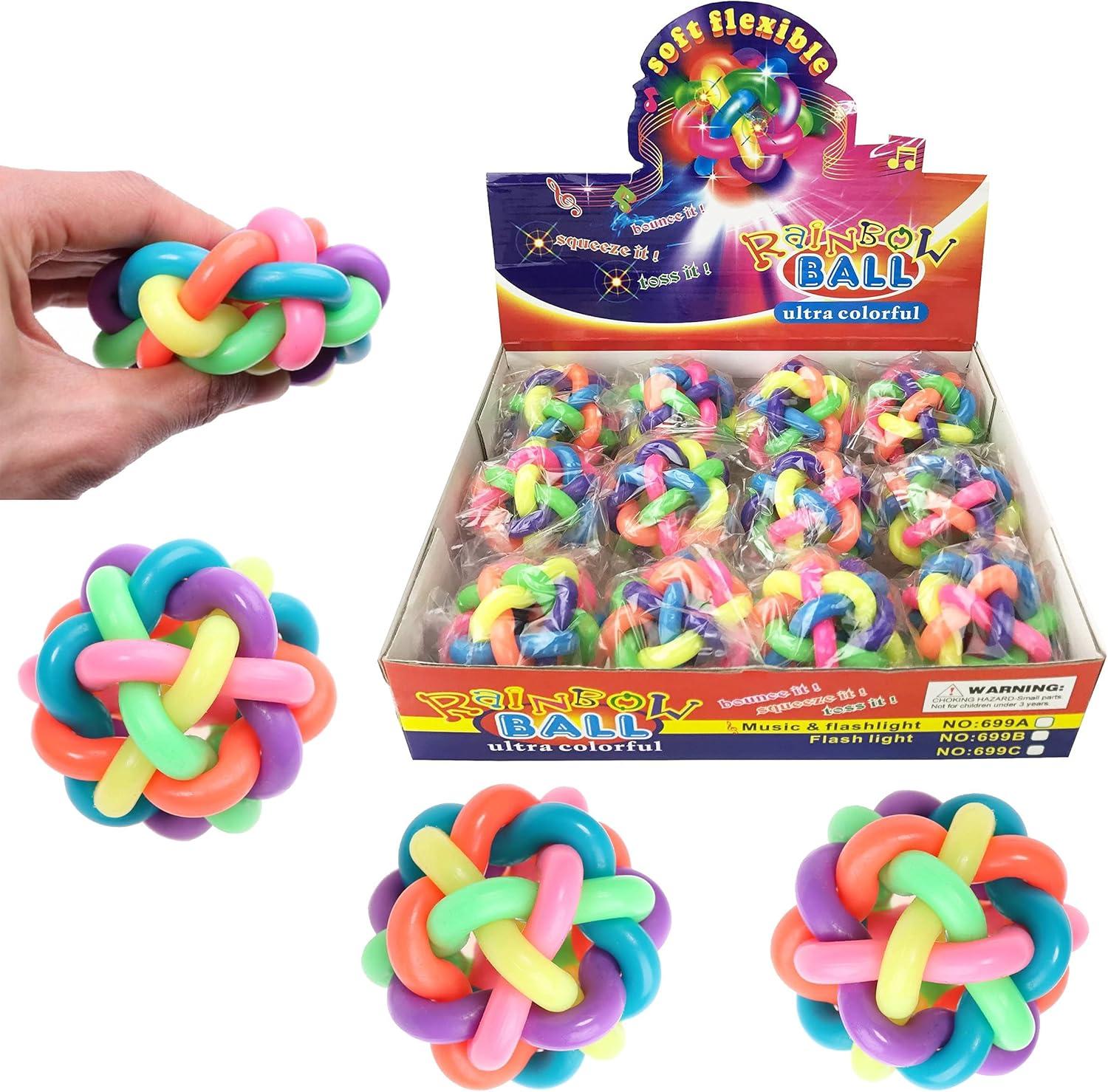 image:image12 PCS Rainbow Bouncy Fidget Orbit Balls Stress Relief Rubber Sensory Fiddle Squeeze Atom Toys Ideal for Kids and Adults Party Favors