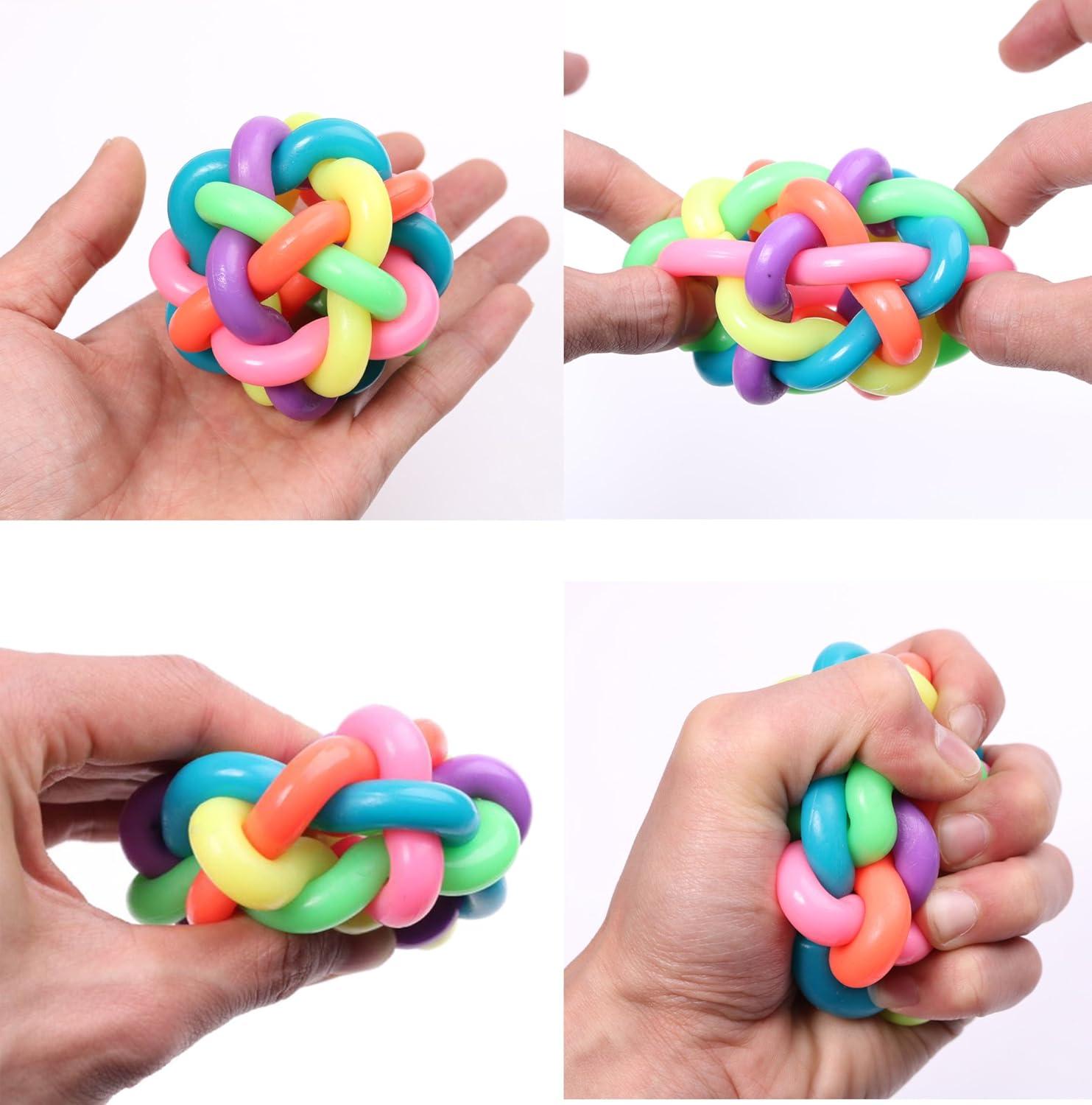 image:image12 PCS Rainbow Bouncy Fidget Orbit Balls Stress Relief Rubber Sensory Fiddle Squeeze Atom Toys Ideal for Kids and Adults Party Favors