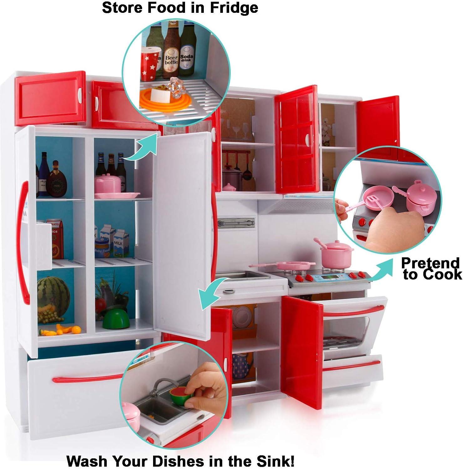 image:imageGourmet Red Doll Modern Kitchen Mini Toy Playset with Lights and Sounds Perfect for 12 Inch Dolls