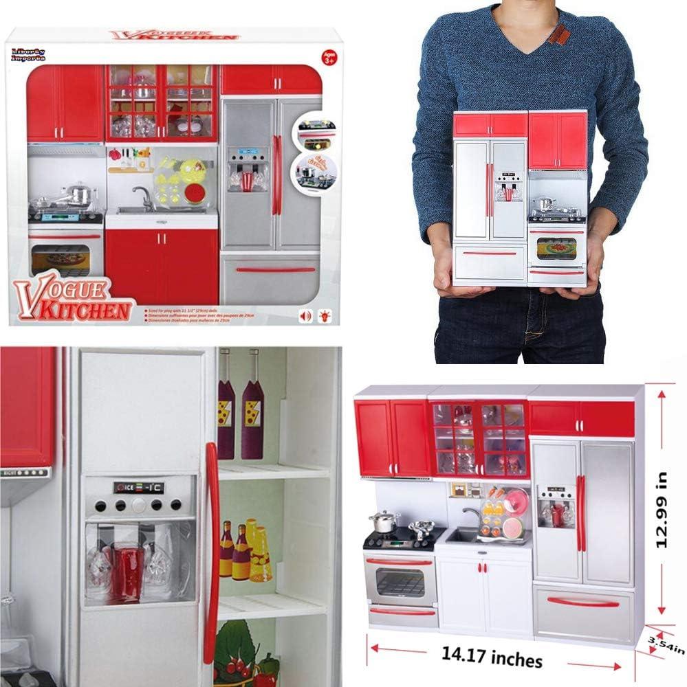image:imageGourmet Red Doll Modern Kitchen Mini Toy Playset with Lights and Sounds Perfect for 12 Inch Dolls
