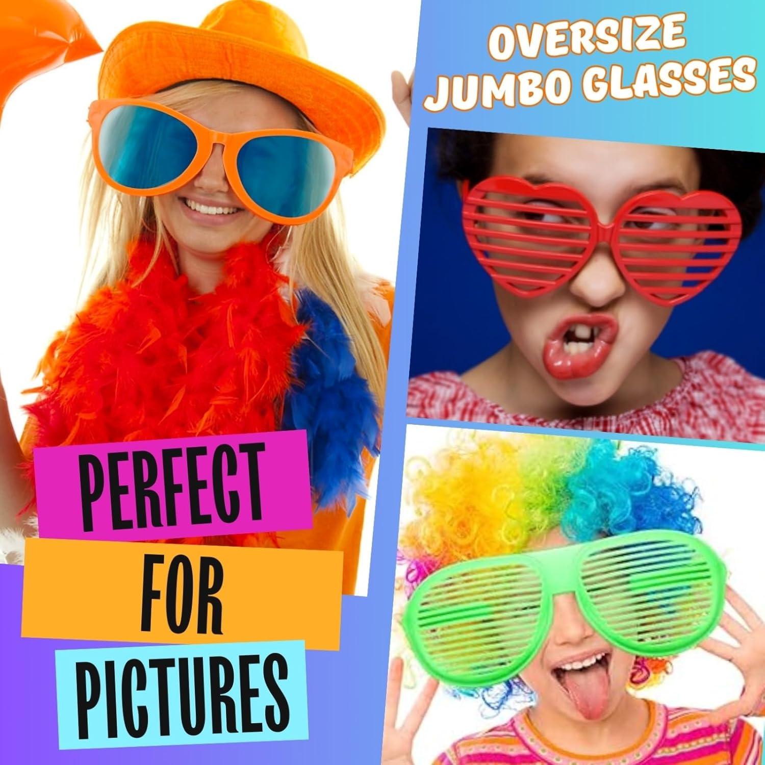 image:imageLiberty Imports 12 Pack Jumbo Sunglasses Novelty Plastic Photo Booth Glasses Fun Disco Shutter Shades for Costumes Cosplay Props Party Supplies