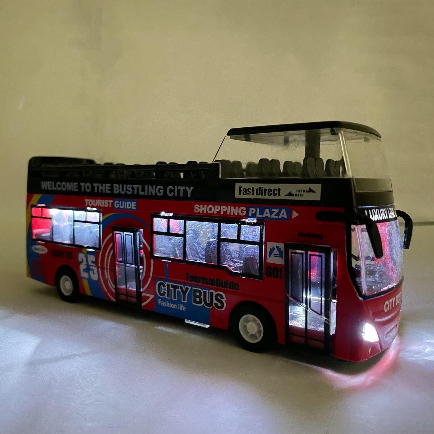 image:imageLiberty Imports 132 Scale Die Cast Sightseeing Tour Bus Toy Pull Back Vehicles Mini Double Decker Tourist Open Top Bus Model Car Pullback Action Toys with Lights and Music RedRed